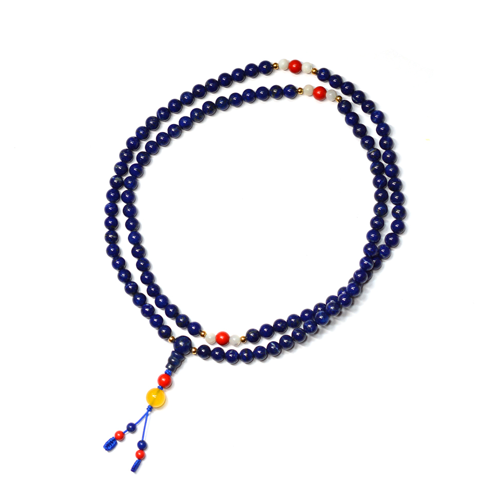 6mm 青金石手串 (108顆) (配：925銀珠、小貝殼珠、朱砂、黃玉髓珠)