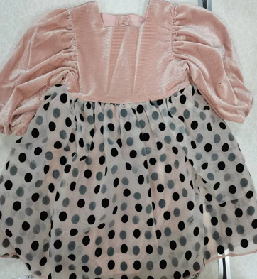 B73PK_SS22_C💗粉紅色公主袖併波點包屁裙