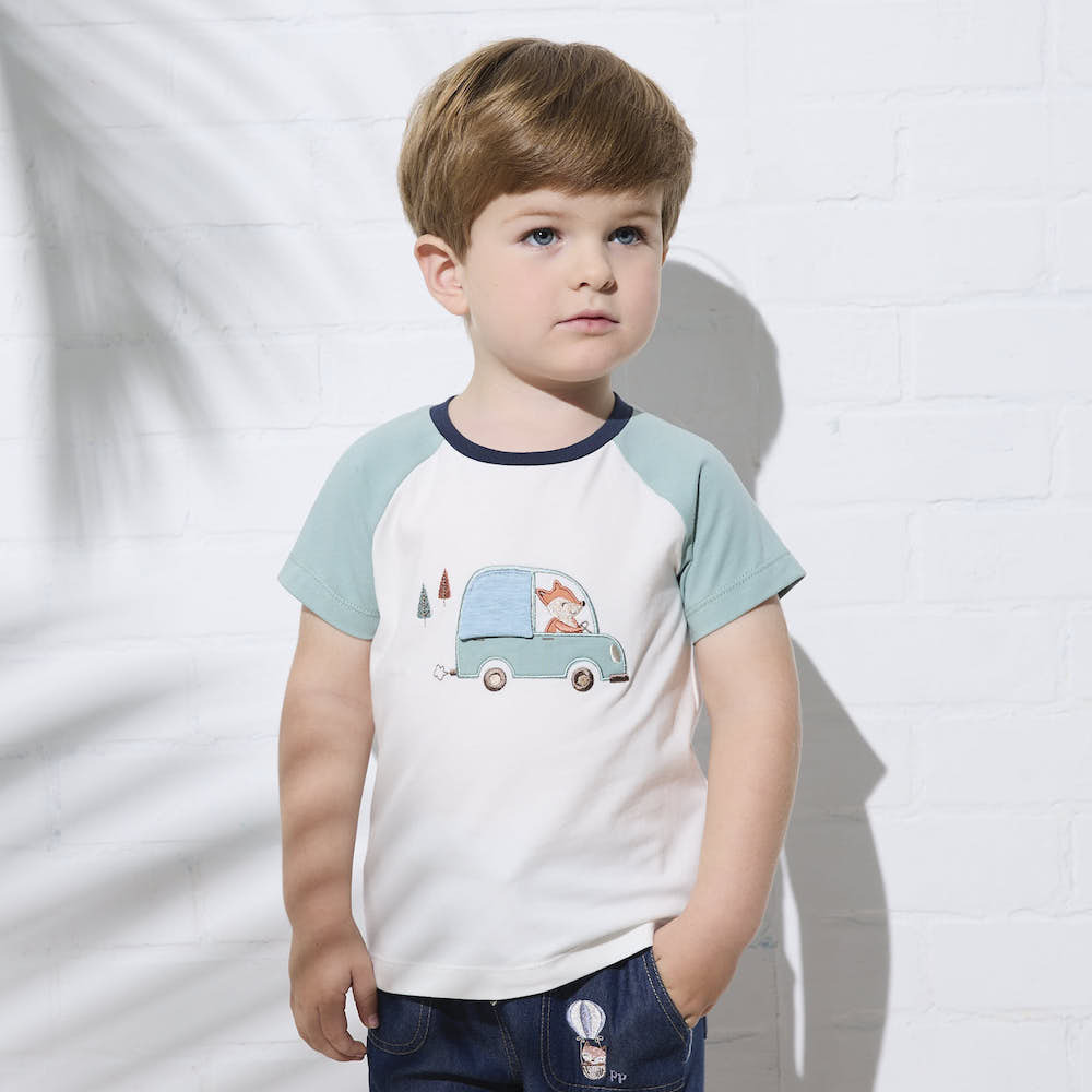 PIPPY小汽車貼布繡棉質T恤上衣 白