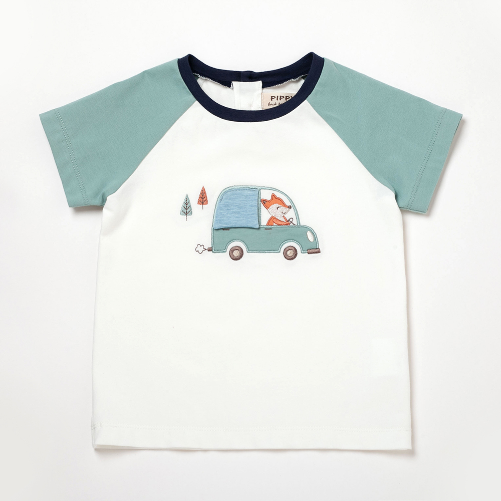 PIPPY小汽車貼布繡棉質T恤上衣 白