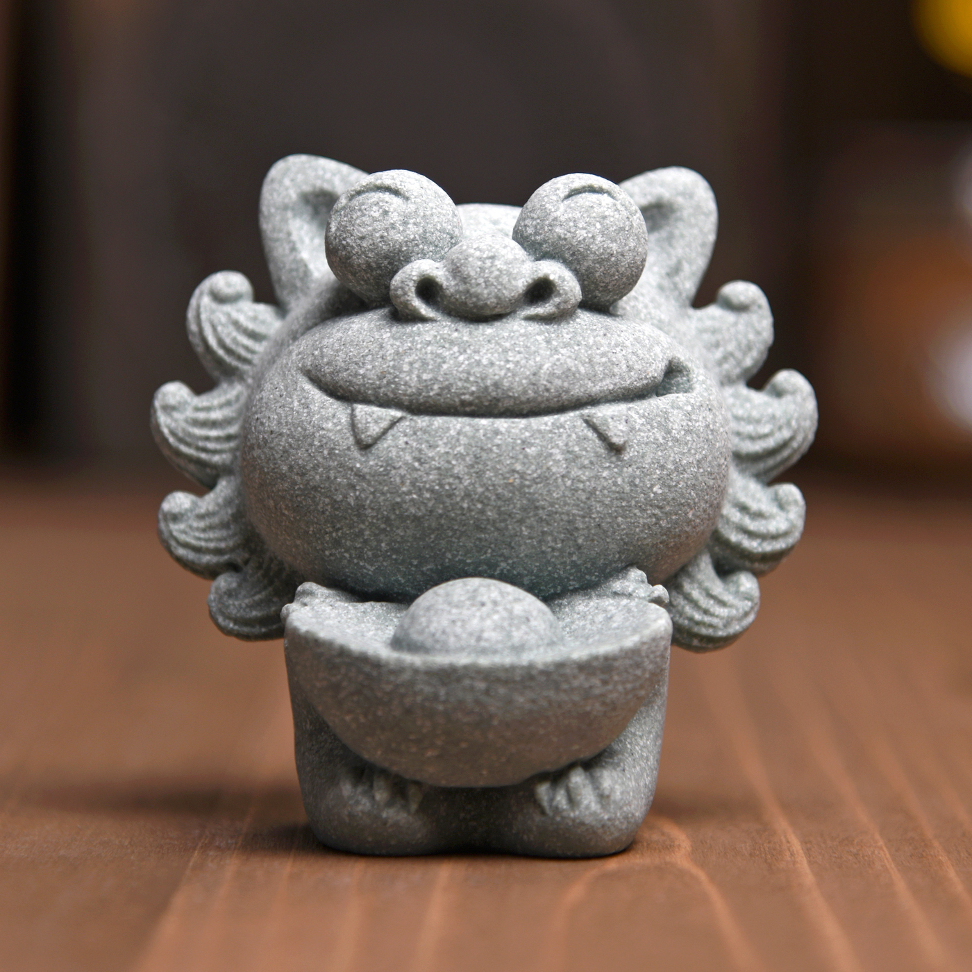 傳藝工坊- 『招財臨門小小風獅爺』青砂石塑線香插招財小物一對收藏
