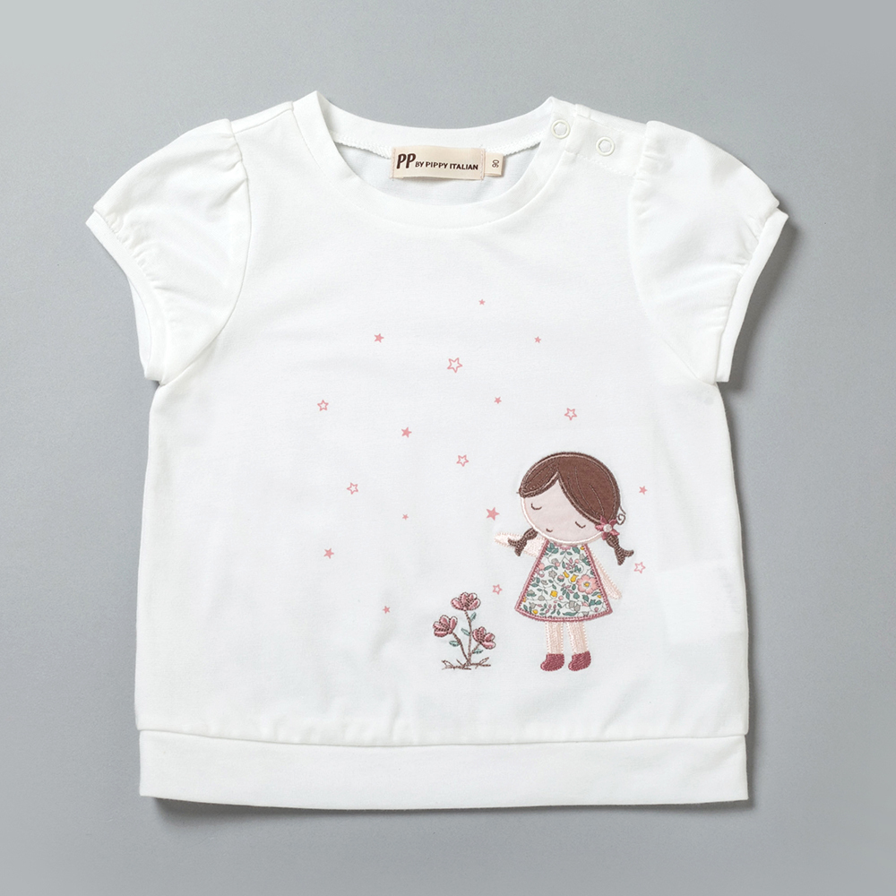 PIPPY可愛小女孩圖案彈性棉上衣 白