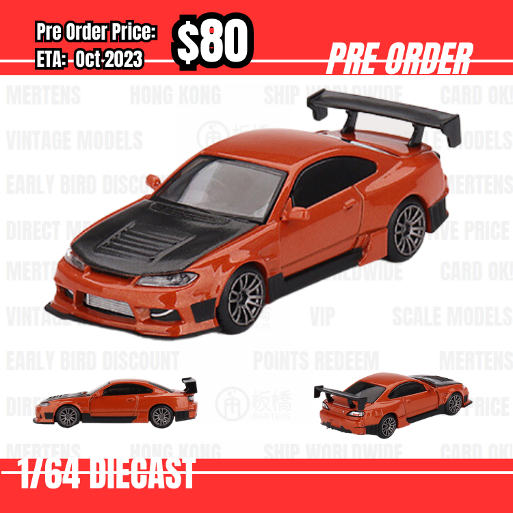 PO-$80 * Mini GT * 1:64 #581 Nissan Silvia S15 D-MAX  Metallic Orange RHD [OD19/06]