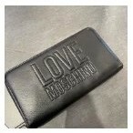 [S] LOVE MOSCHINO EMBROIDERED LOGO ZIP AROUND WALLET,BLACK, 8054400228535 (SLM151)
