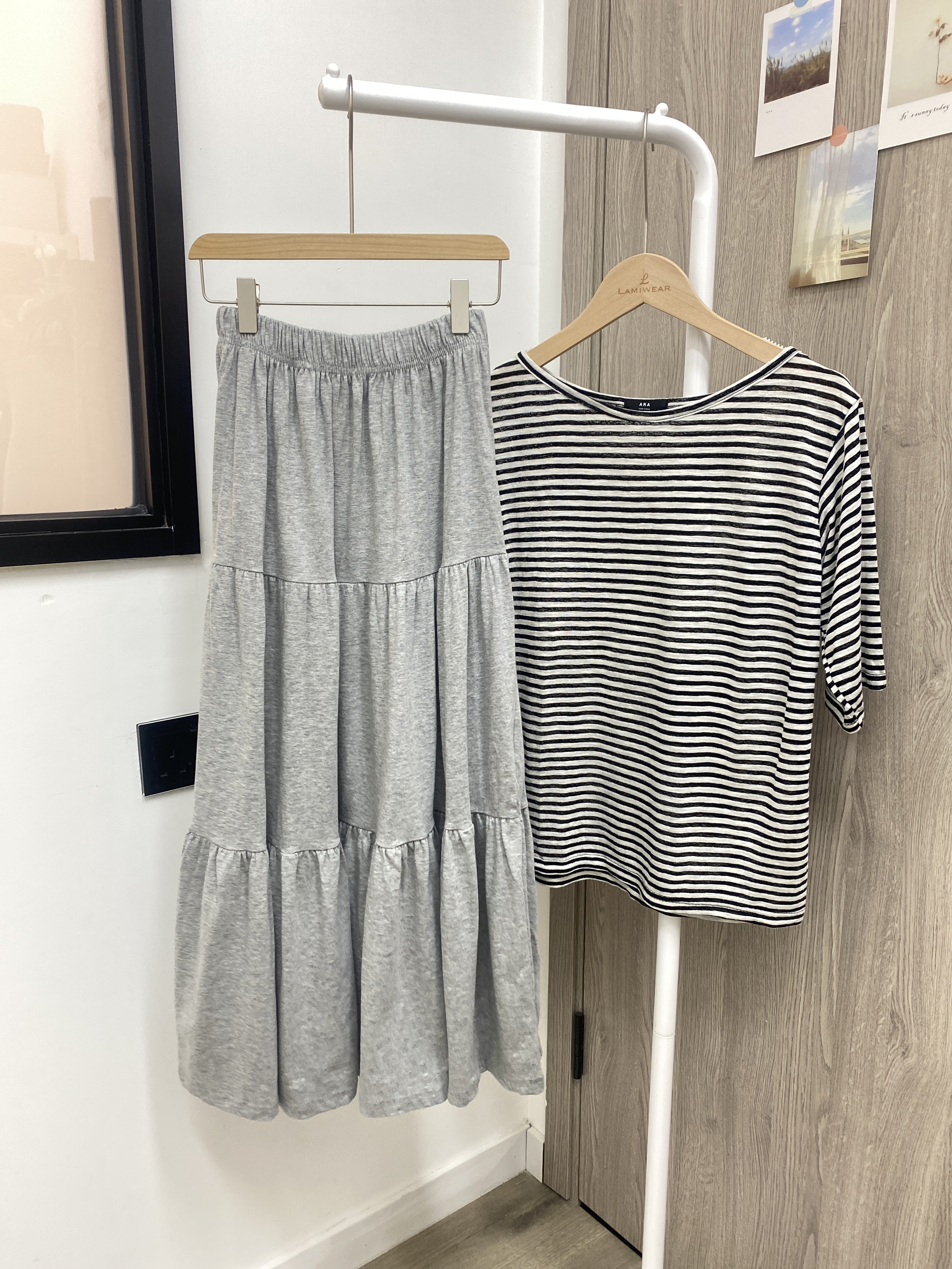 現貨套裝 間紋上衣連長裙套