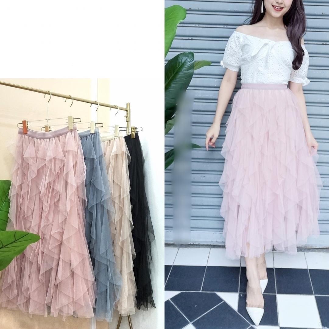 L320419 - Premium High Waist Mesh Maxi Skirt