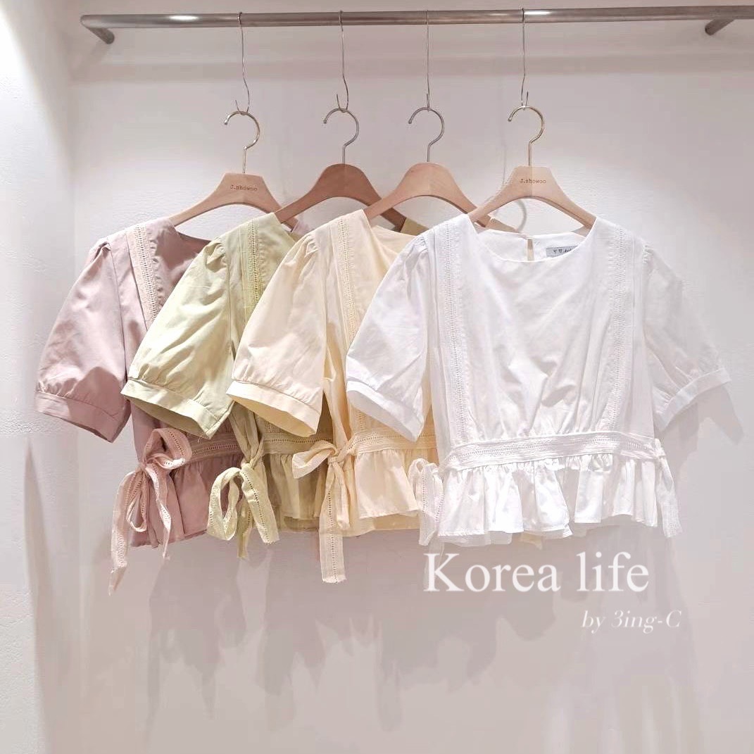 韓國連線-氣質側邊綁帶上衣