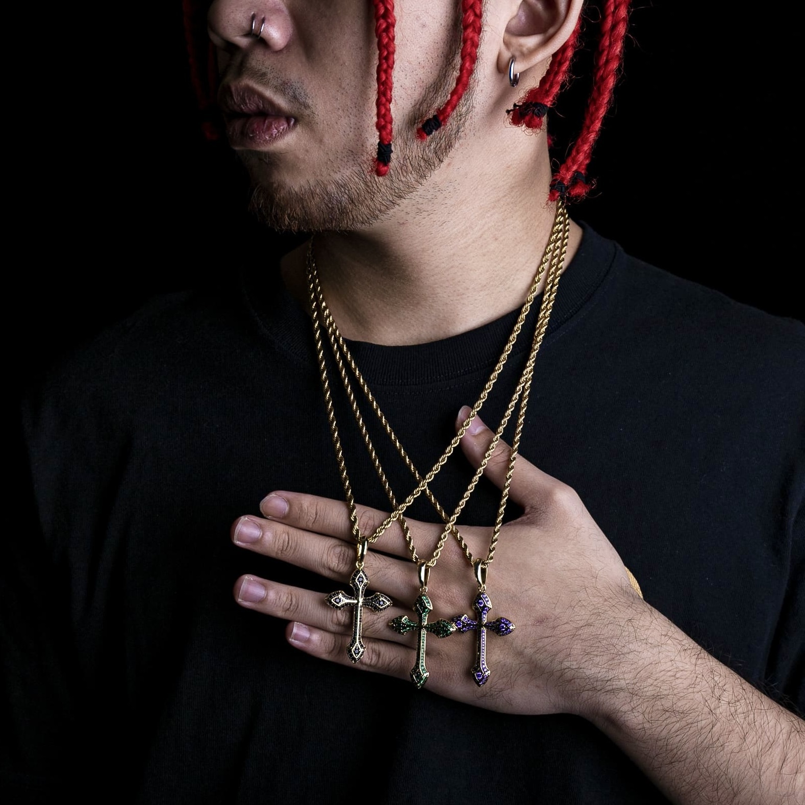 滿鑲多色復古十字架墜飾