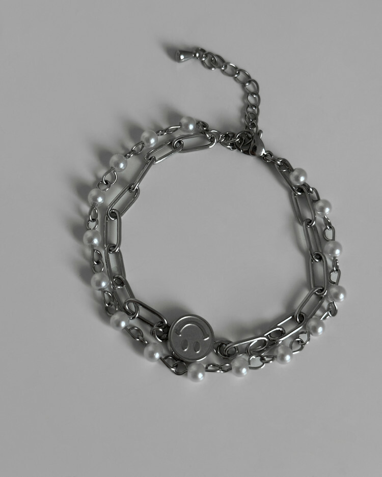 微笑鏈條珍珠層疊手鍊