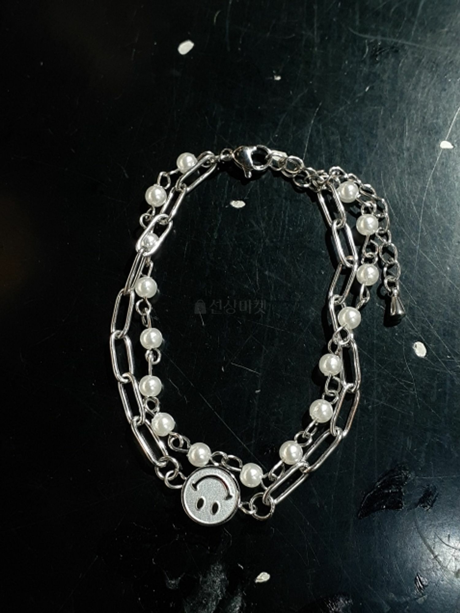 微笑鏈條珍珠層疊手鍊