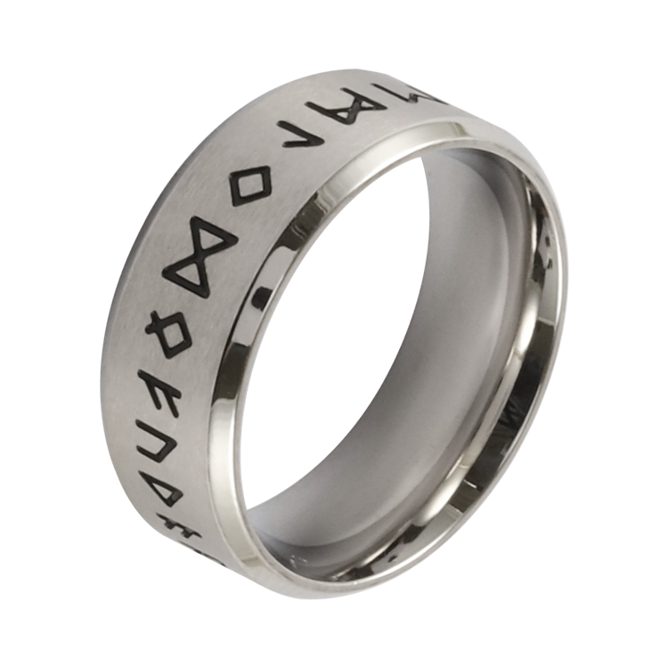 白鋼戒指，男士戒指 北歐維京符文字母；古典的文化傳承（3316寬版）
