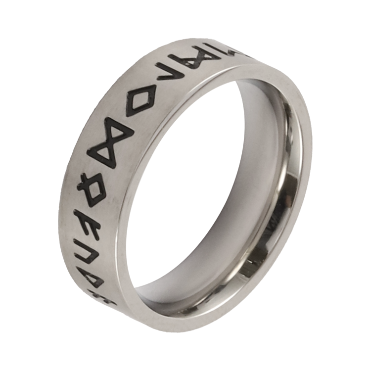 白鋼戒指，男士戒指 北歐維京符文字母；古典的文化傳承（3316窄版）