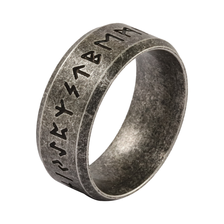 白鋼戒指，男士戒指 北歐維京符文字母；古典的文化傳承（3315寬版）