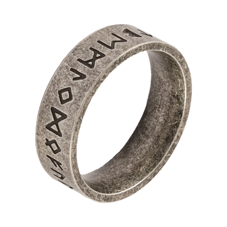 白鋼戒指，男士戒指 北歐維京符文字母；古典的文化傳承（3315窄版）