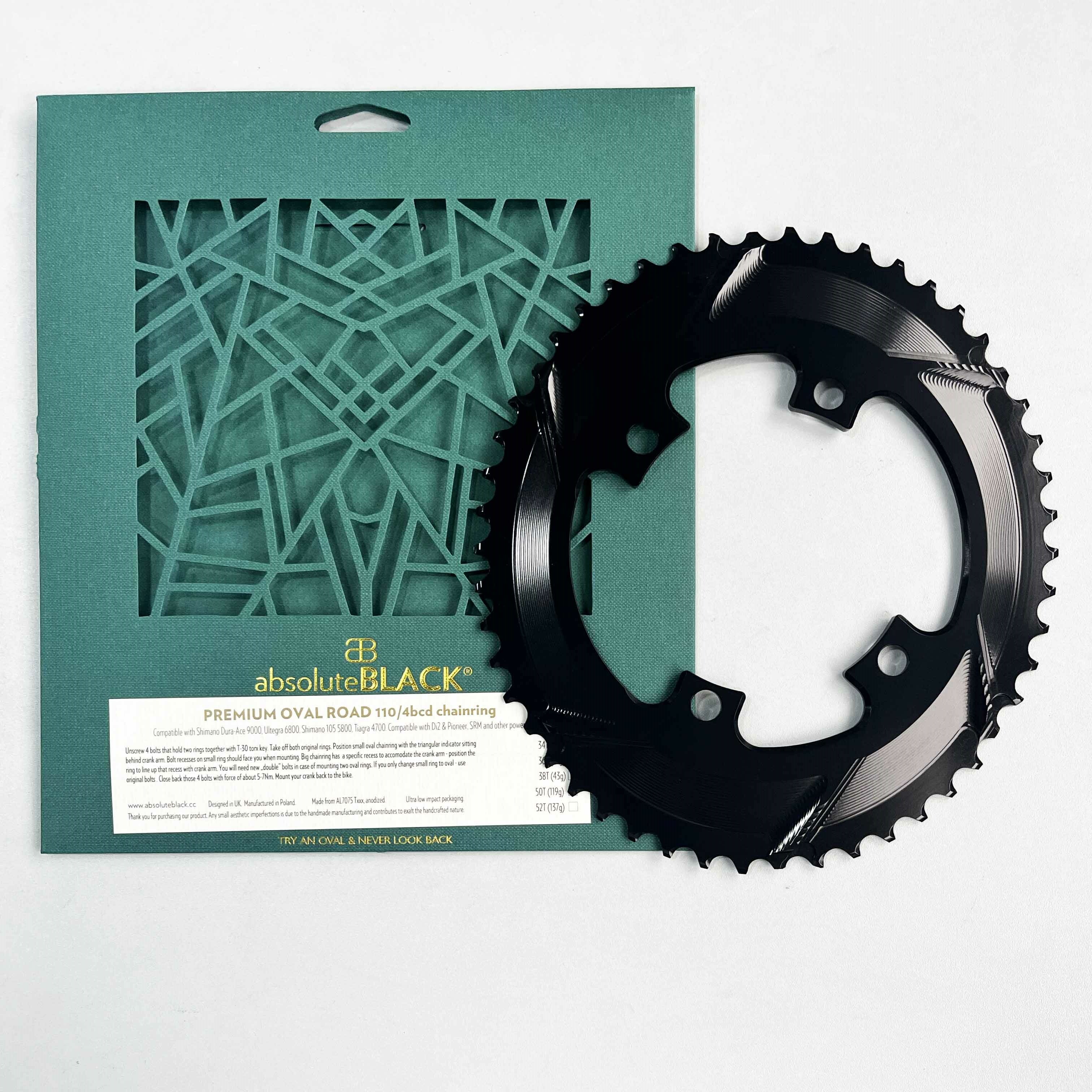 AbsoluteBlack Premium Oval BCD110x4 Road Chainring For DA9000 & Ult 6800 & 105-5800