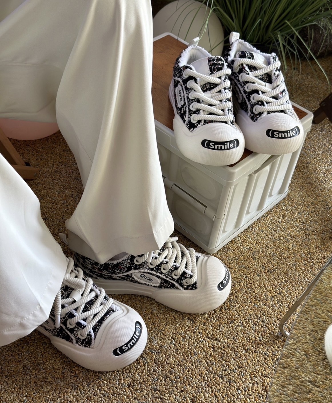 Ouder smiler 小香風拼接黑 情侶款