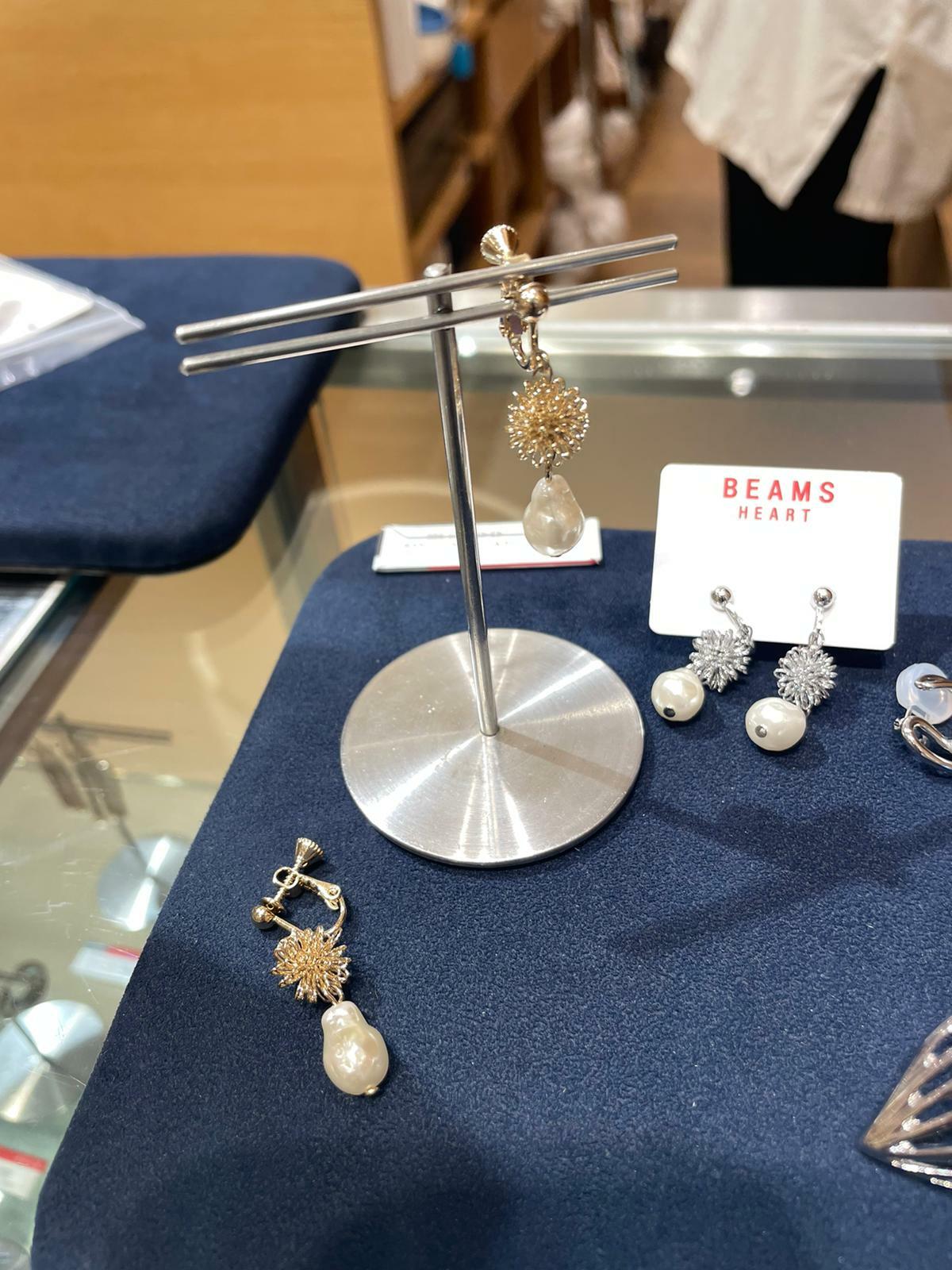 BEAMS HEART 夾耳款 鋼絲球珍珠耳環