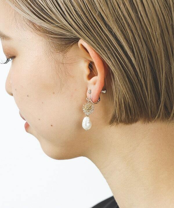 BEAMS HEART 夾耳款 鋼絲球珍珠耳環