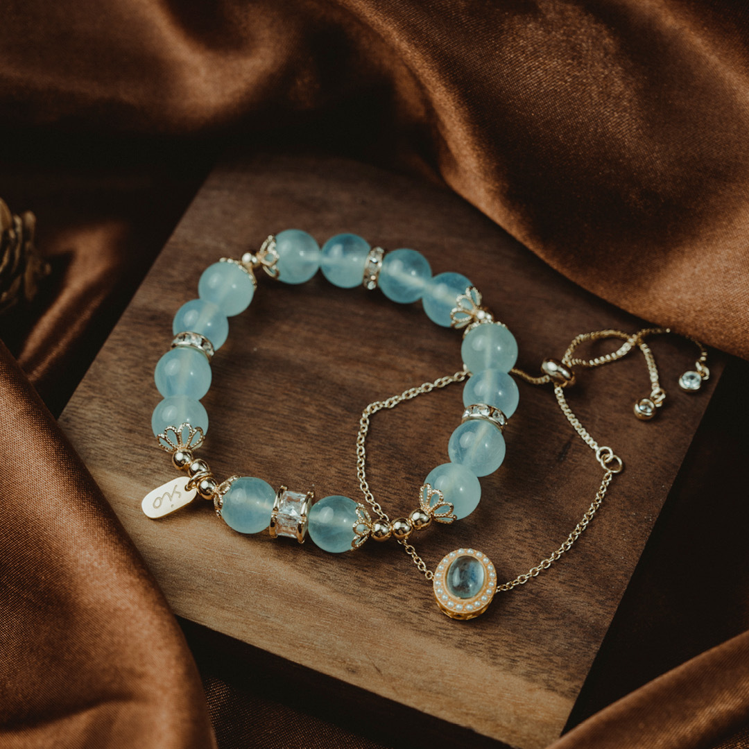 【牽心】浪花-海藍寶雙鍊水晶手鍊/水晶手串