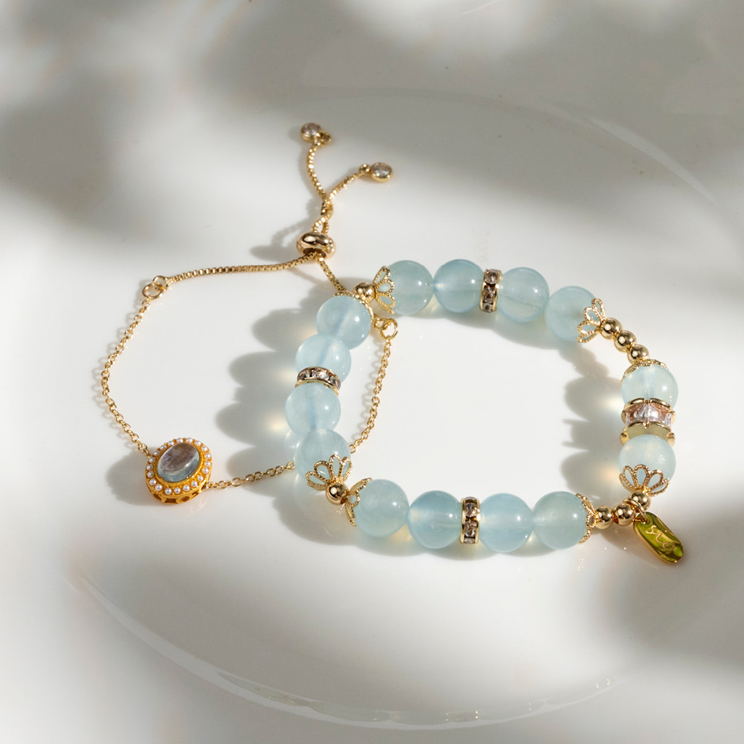 【牽心】浪花-海藍寶雙鍊水晶手鍊/水晶手串