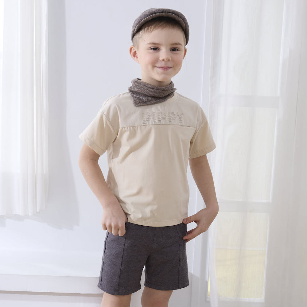 PIPPY異材質剪接PPLOGP棉質上衣 卡其