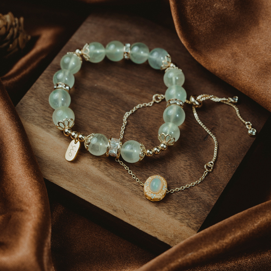 【牽心】綠柳-葡萄石雙鍊水晶手鍊/水晶手串