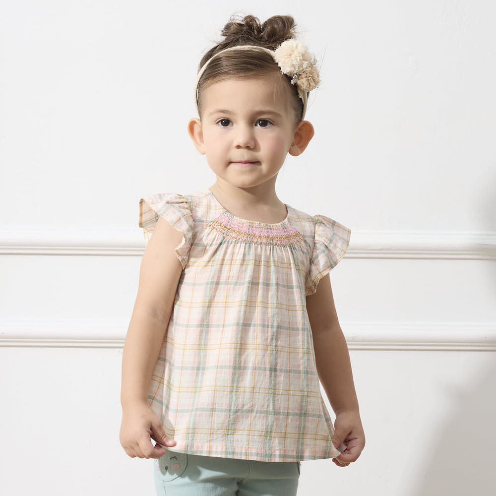 PIPPY爽朗格紋純棉上衣 粉