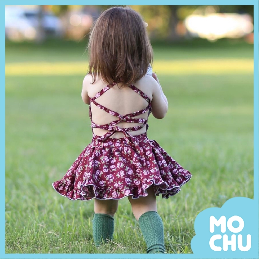 (110cm現貨)浪漫玫瑰綁帶露背連衣裙