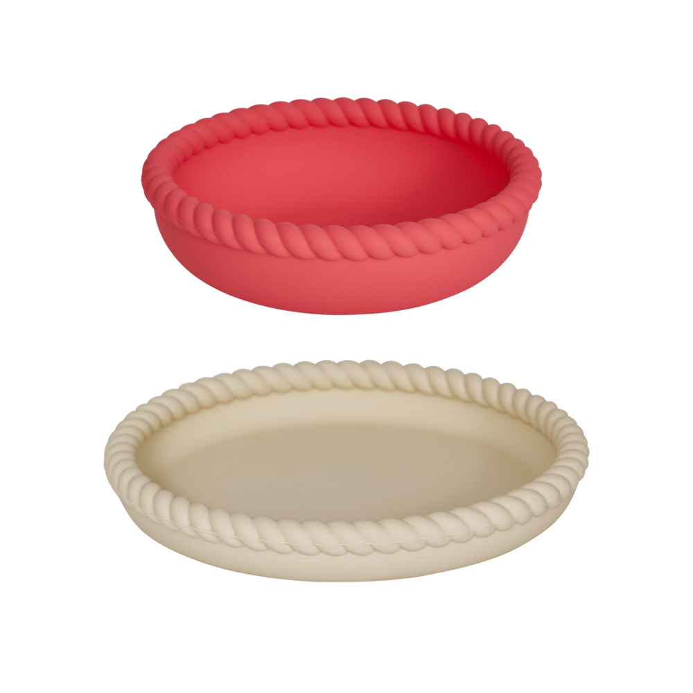 OYOY 兒童矽膠點心碗組-莓果紅 / 奶油白 (2入組)