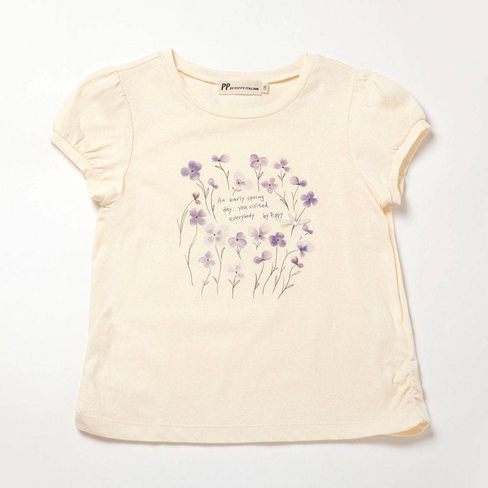 PIPPY 典雅小花標語印花棉質圓領上衣 米