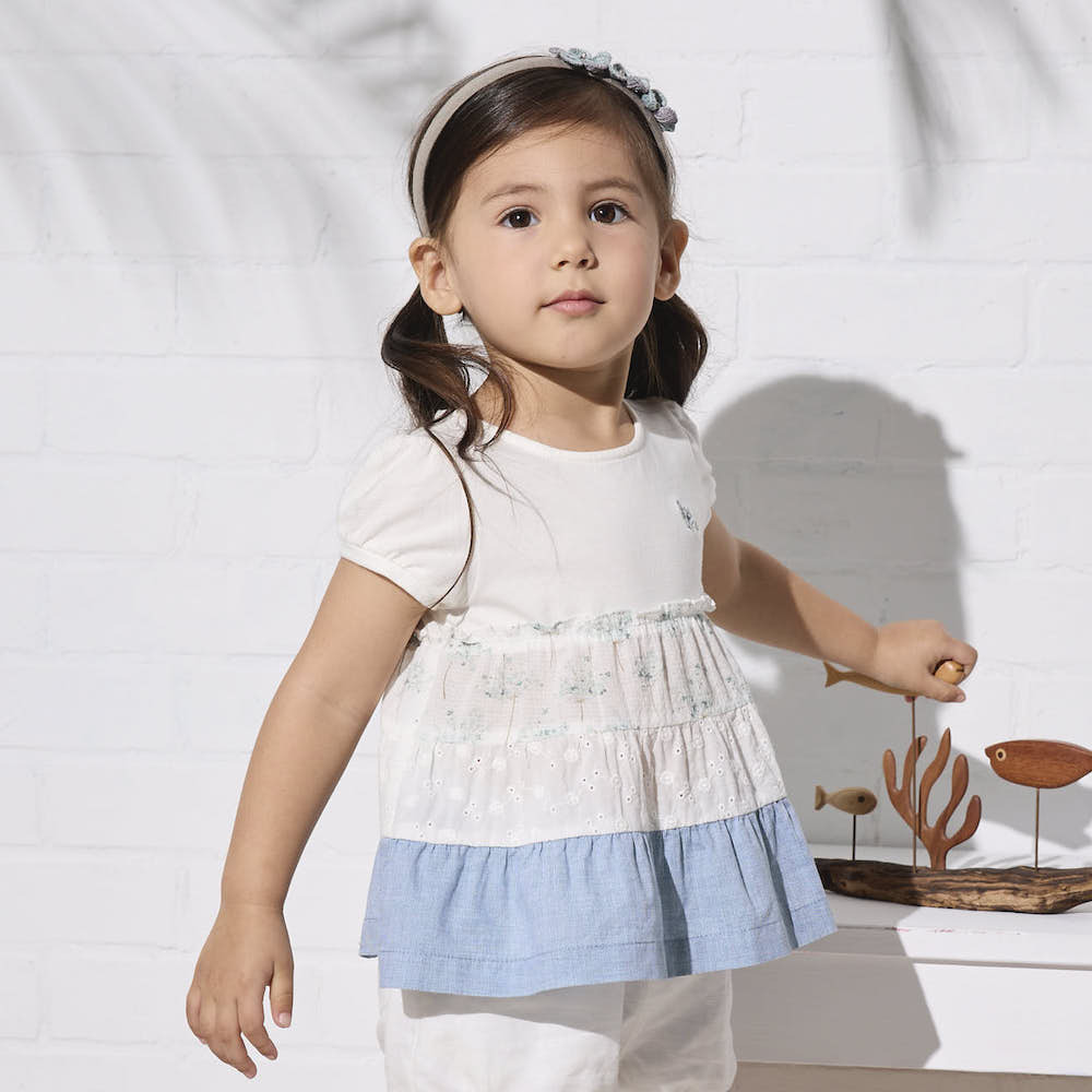 PIPPY拼接蛋糕裙棉質圓領上衣 綠