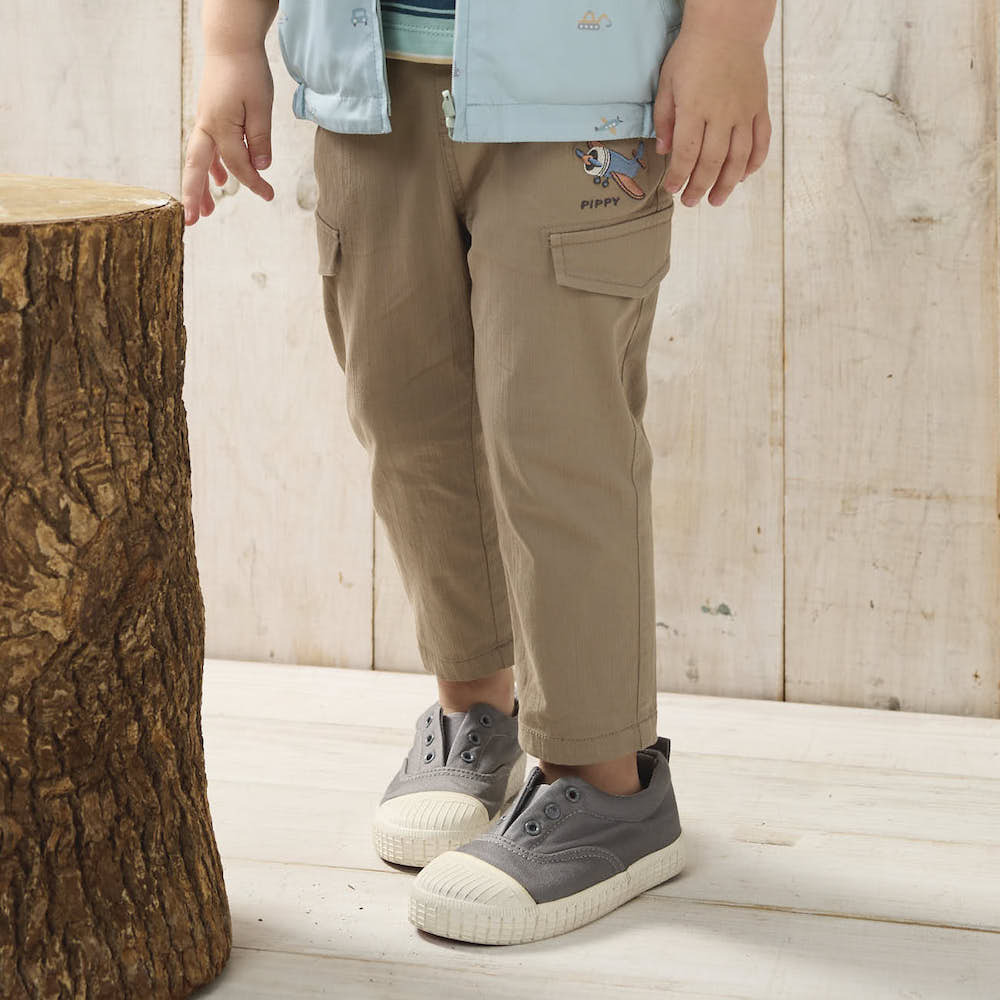 PIPPY 翱翔小飛機休閒彈性棉長褲 卡其
