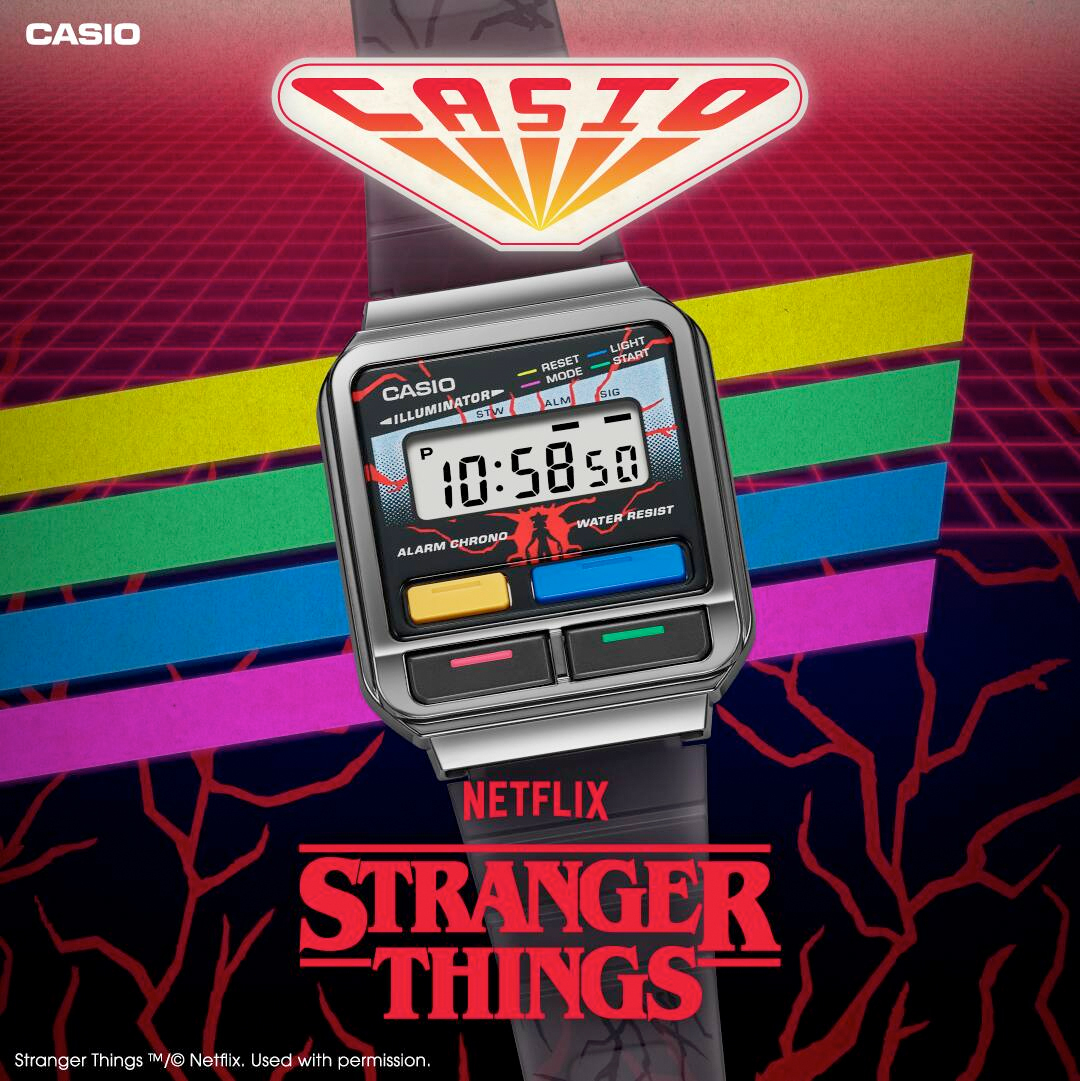 Casio 聯乘《怪奇物語》Stranger Things 膠帶 方形復古跳字錶 A120WEST-1A