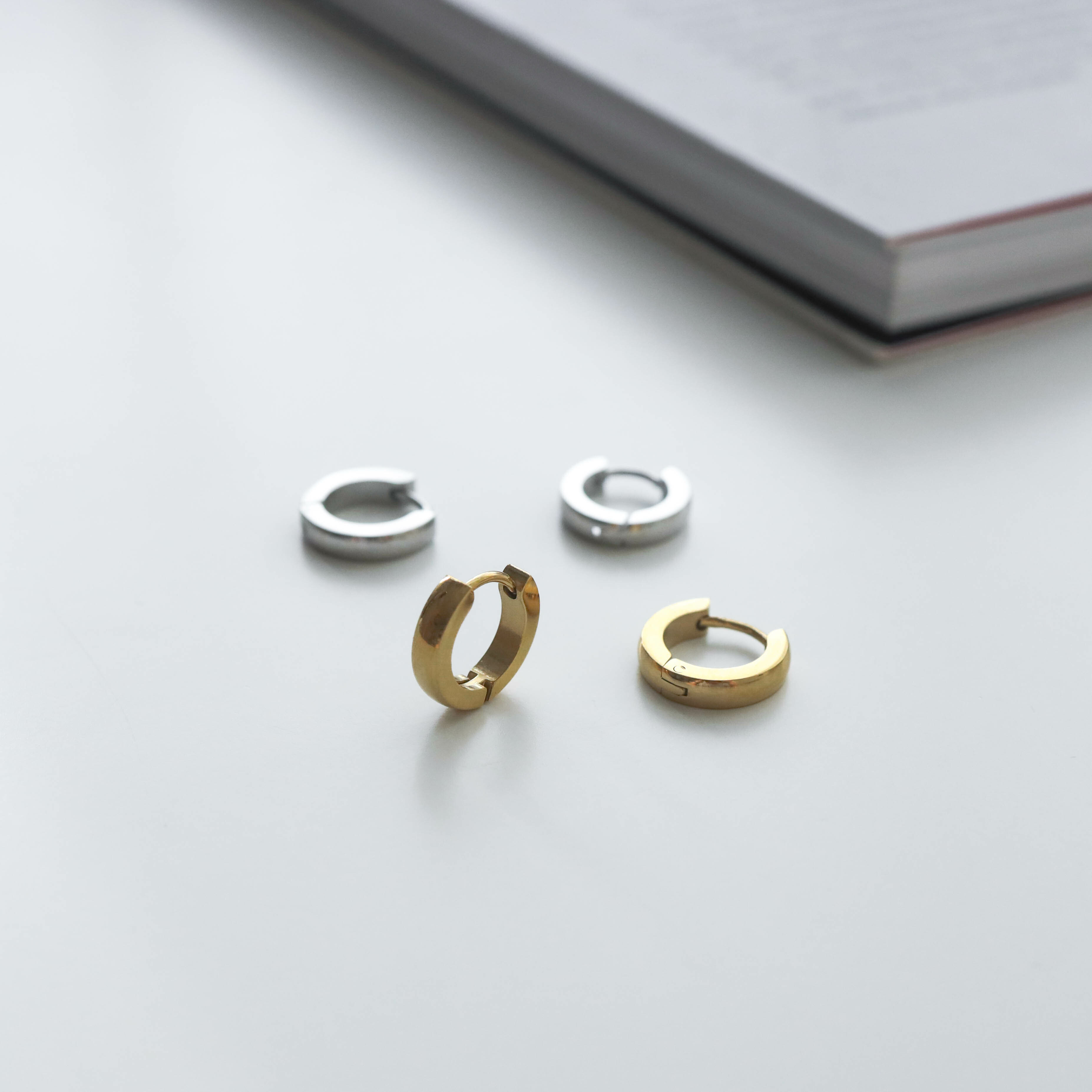 不怕水兩色素面鋼耳圈