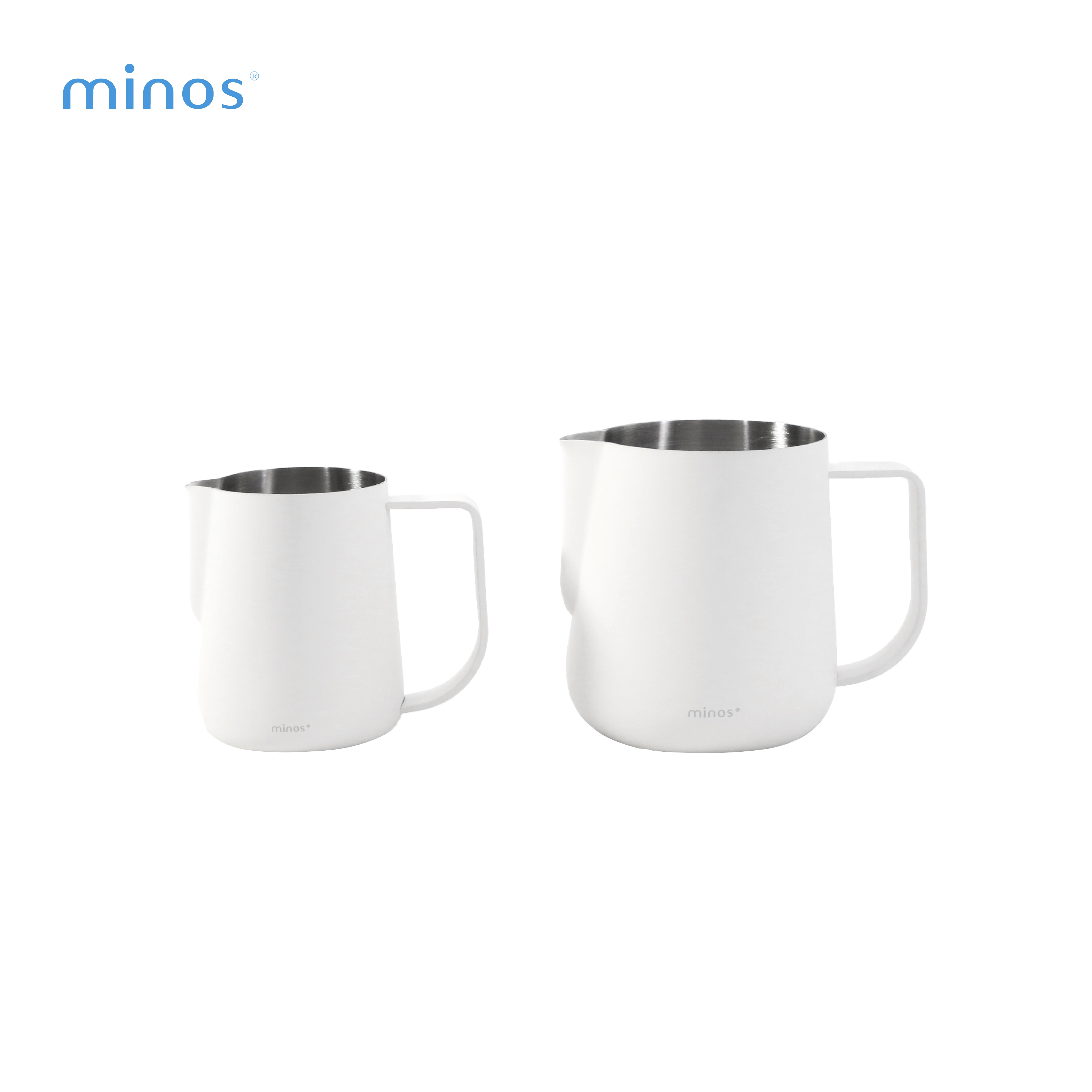 minos 不鏽鋼拉花杯（髮絲紋路／內附刻度／300ml／500ml／白色款）