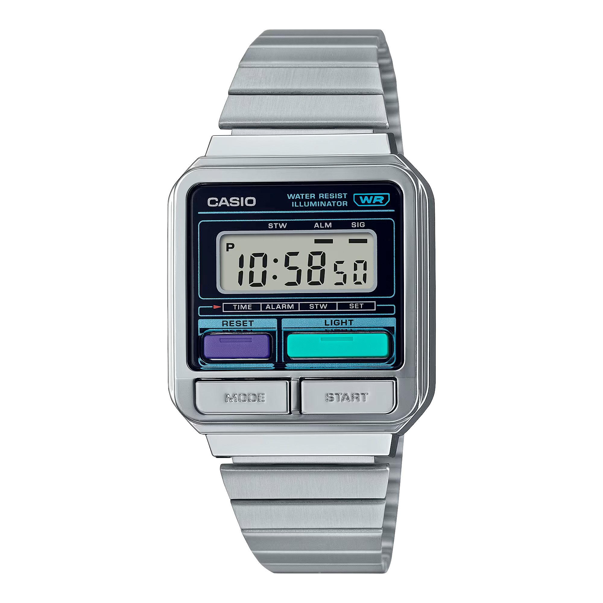 Casio A120WE-1A 銀色 方形復古跳字錶