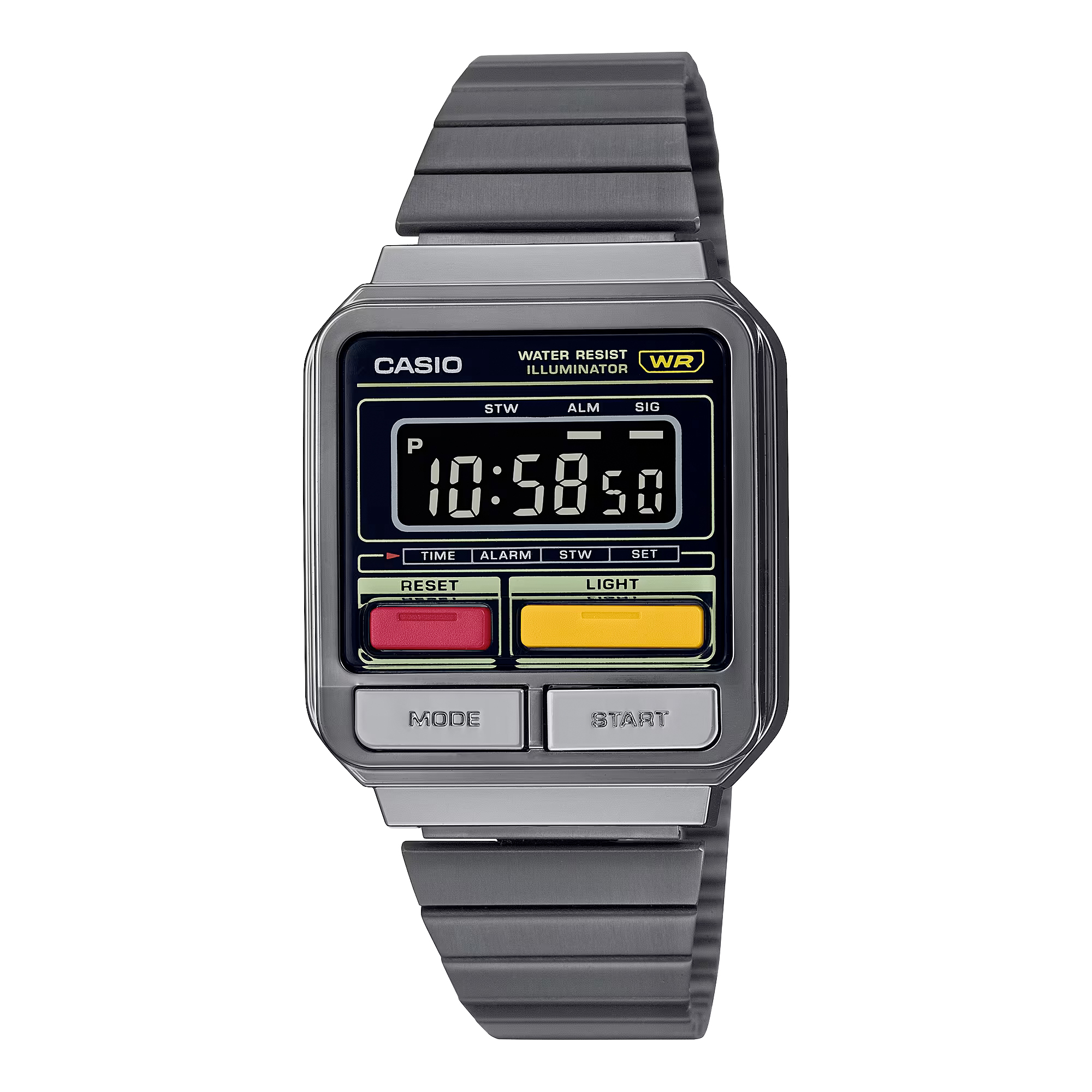 Casio A120WEGG-1B 槍灰色 方形復古跳字錶