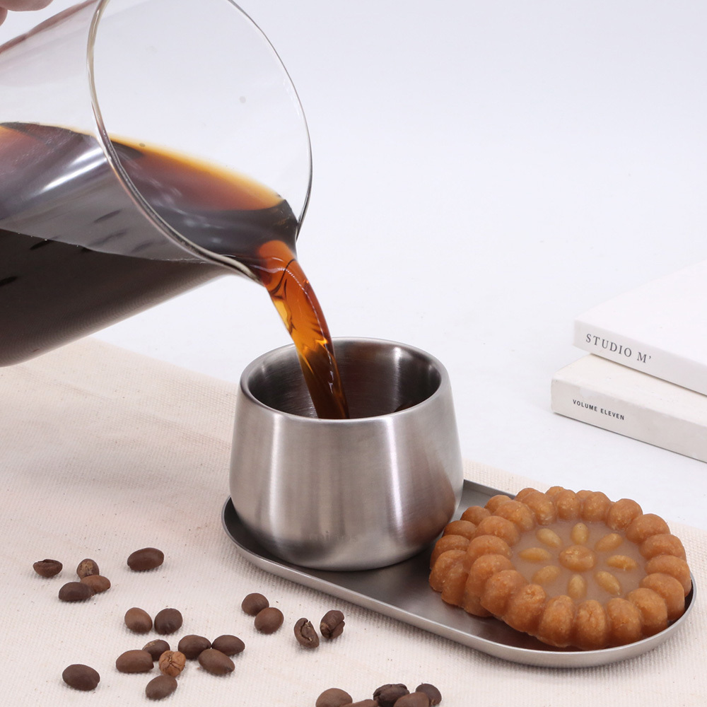 minos 雙層咖啡杯連碟套裝 100ml（雙層不鏽鋼／防燙／好就口）