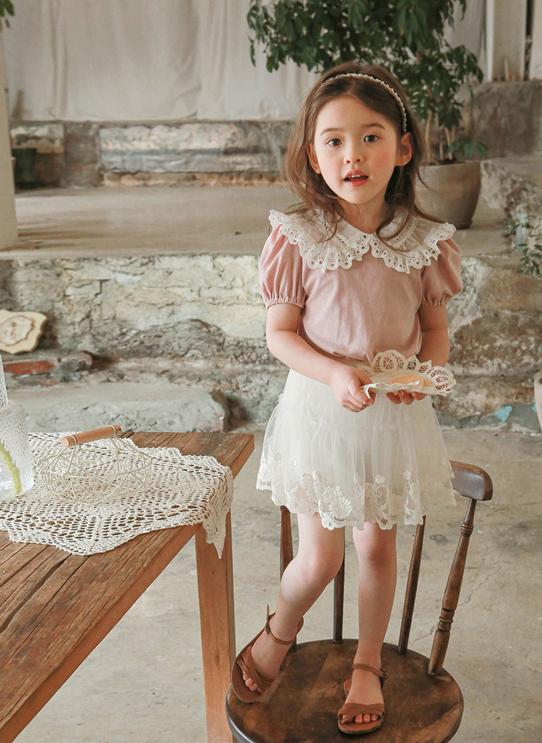 花邊蕾絲翻領縮口袖上衣 3色