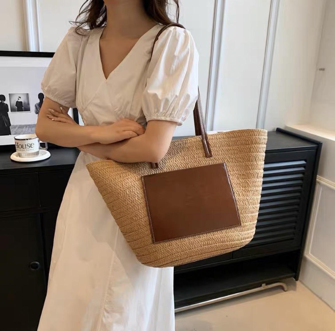 復古法式沙灘草编包/二色
