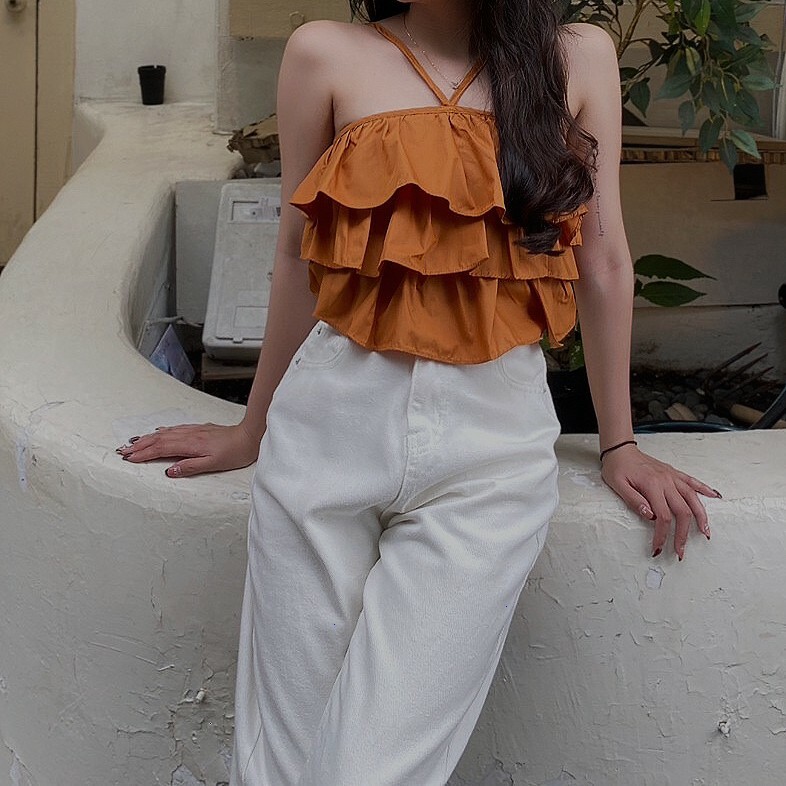 南洋荷葉蛋糕細肩帶背心/三色