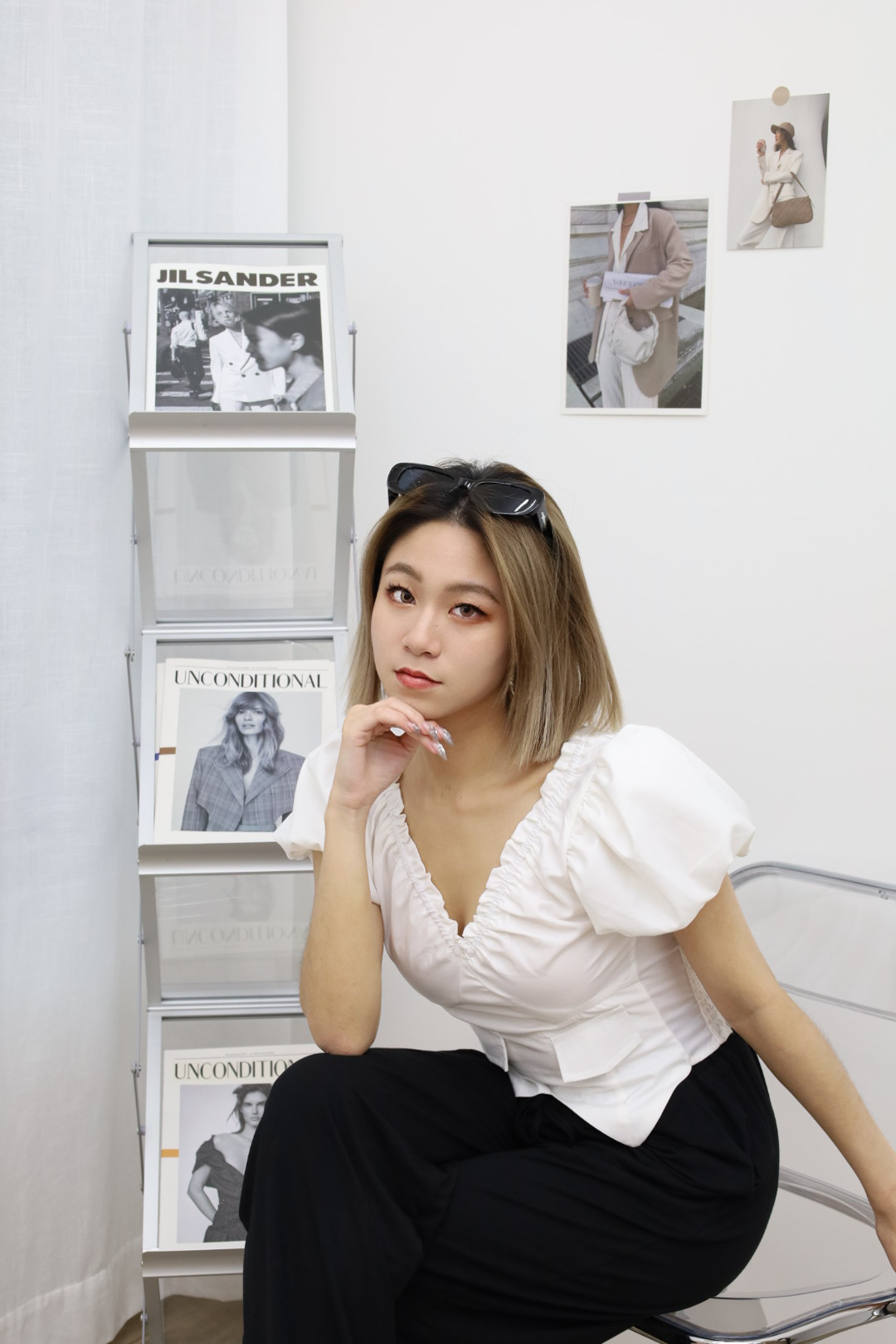 Ｖ領澎袖美胸上衣