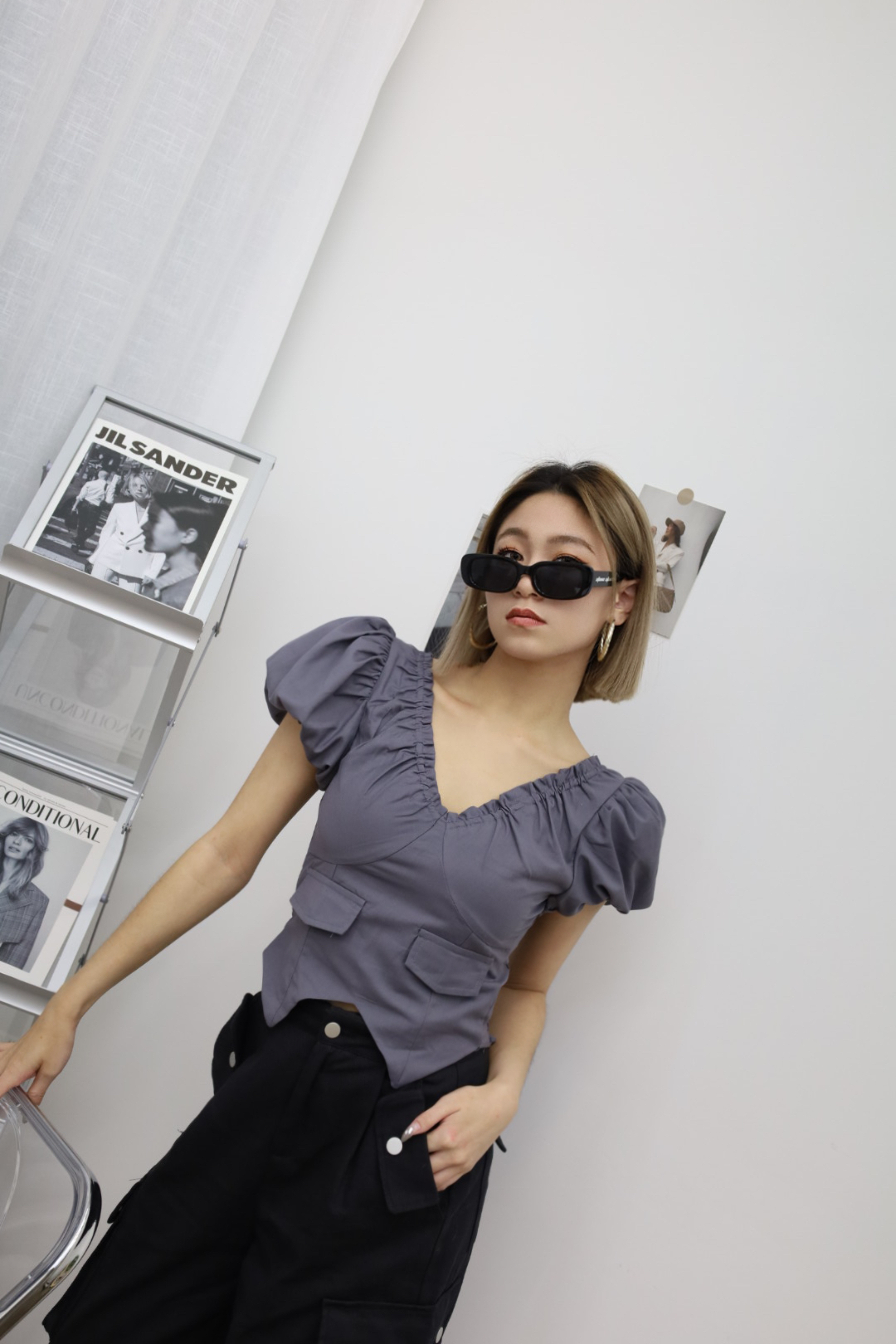 Ｖ領澎袖美胸上衣