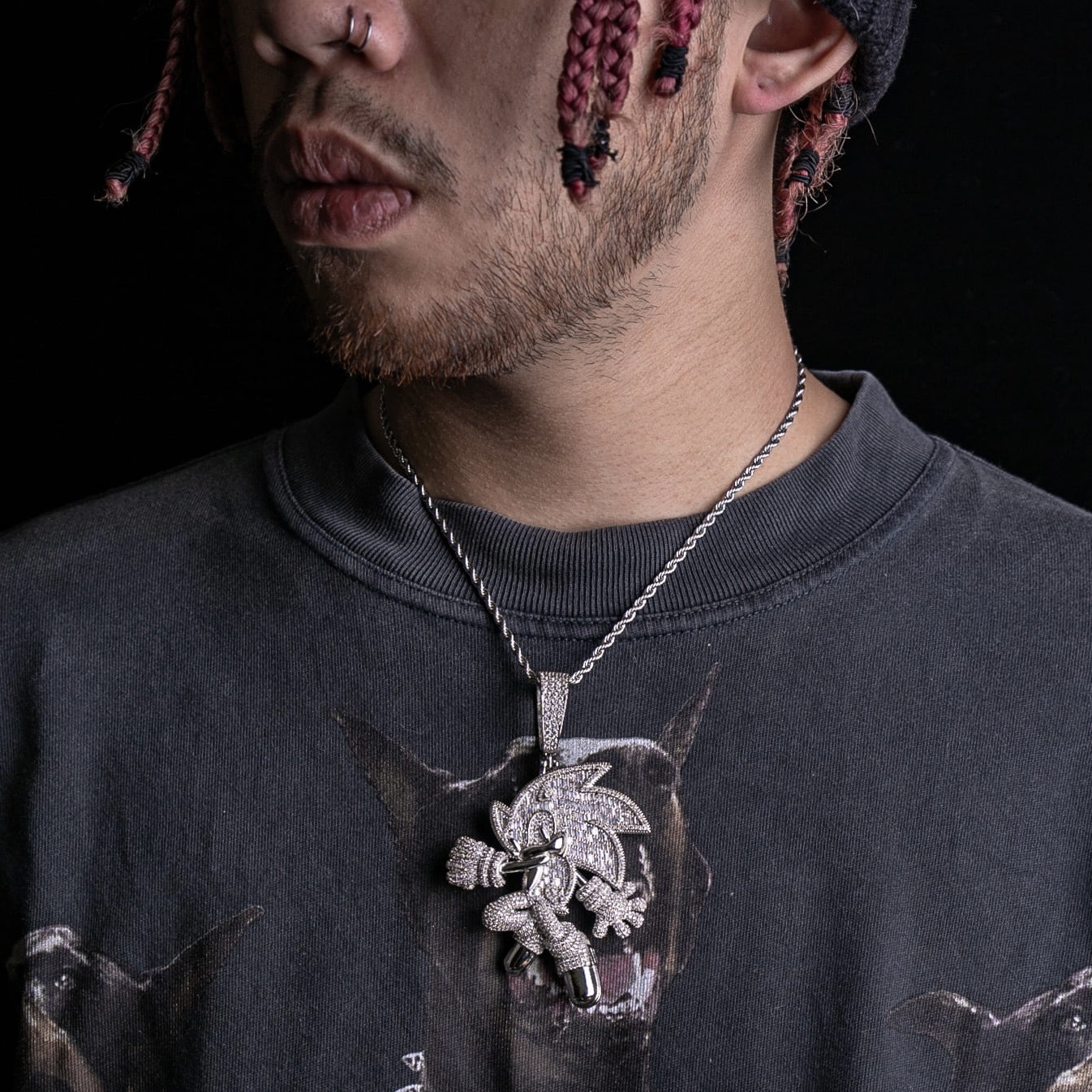 翻玩T方混鑲音速小子墜飾