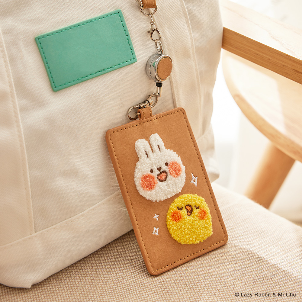 懶散兔與啾先生 皮革Q毛票卡夾
