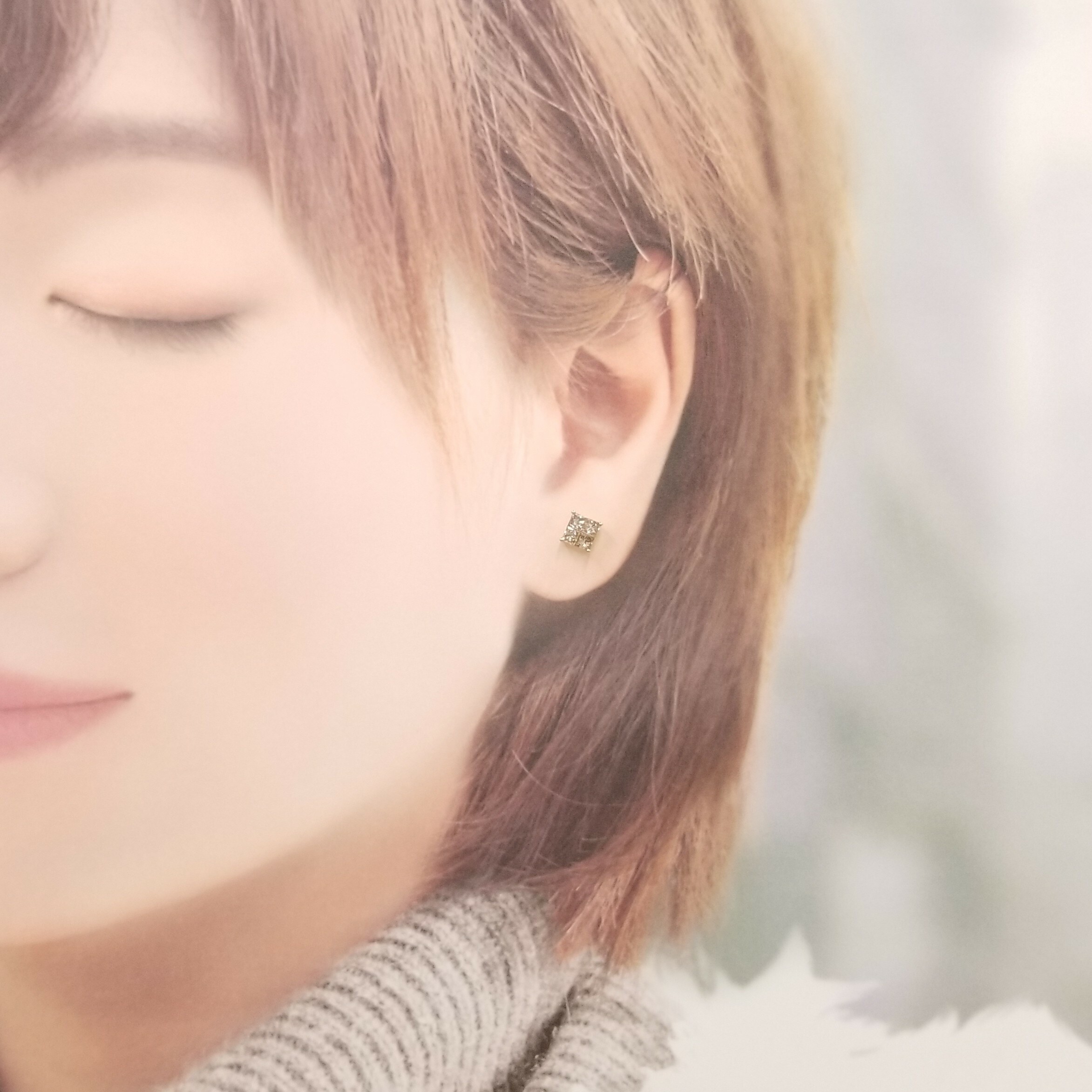 18K Rose Gold 0.98ct Fancy Champagne Princess Cut Diamond Earrings