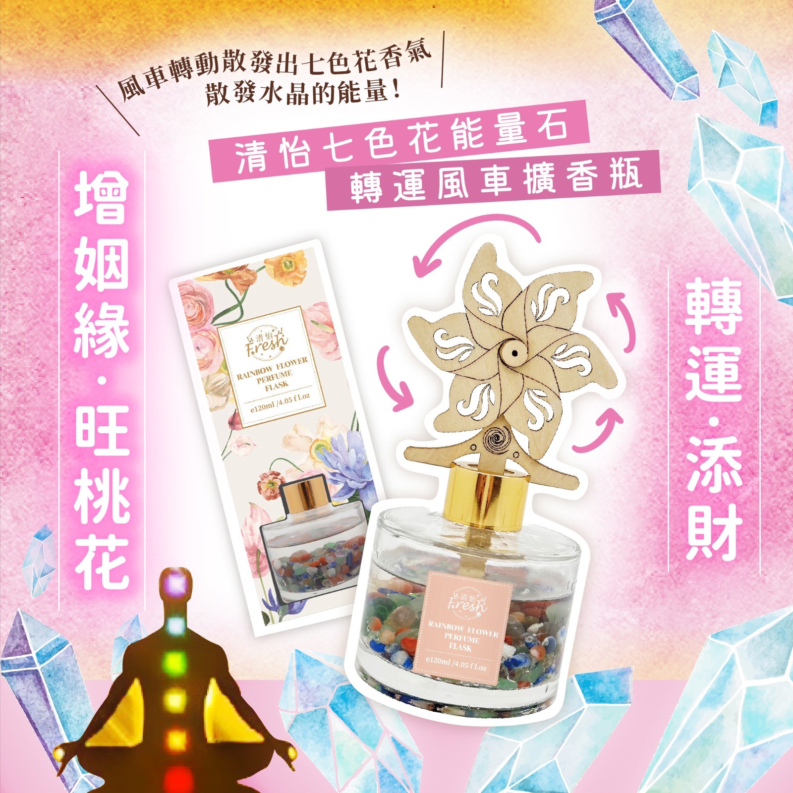 7色花能量石轉運風車擴香瓶120ml