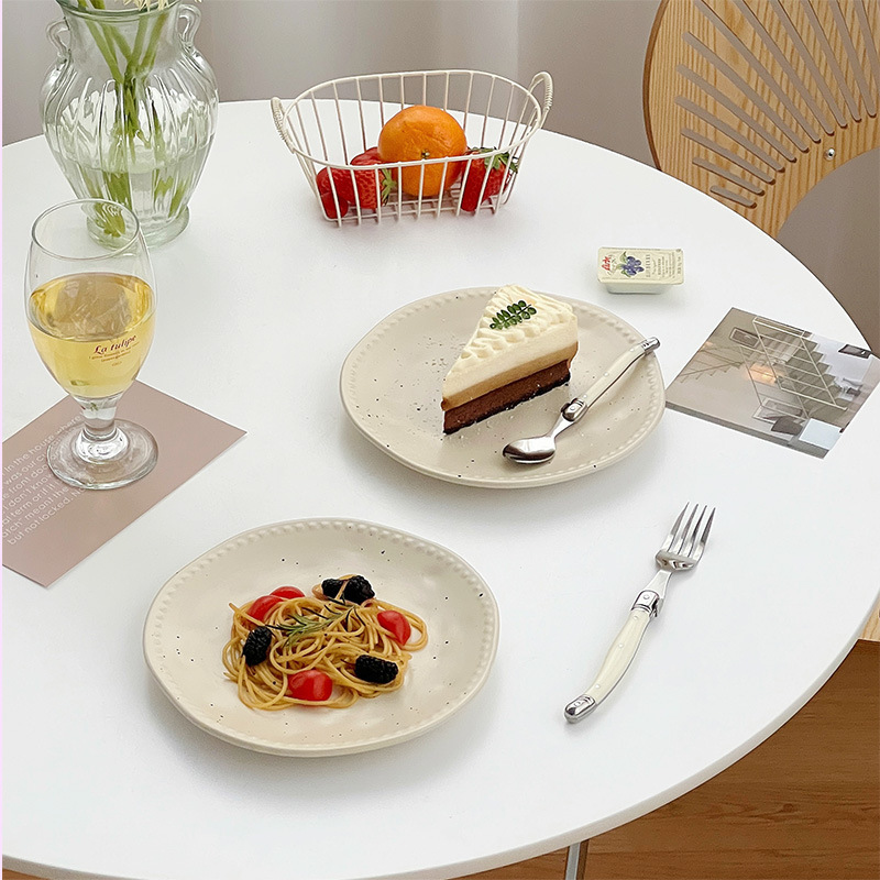 《2437》潑墨珍珠圓邊陶瓷盤