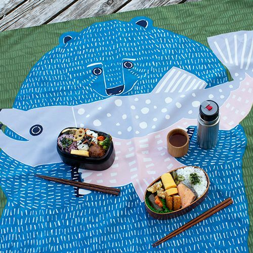 熊與鮭魚 100cm 防潑水加工 大茶巾 風呂敷｜日本kata kata