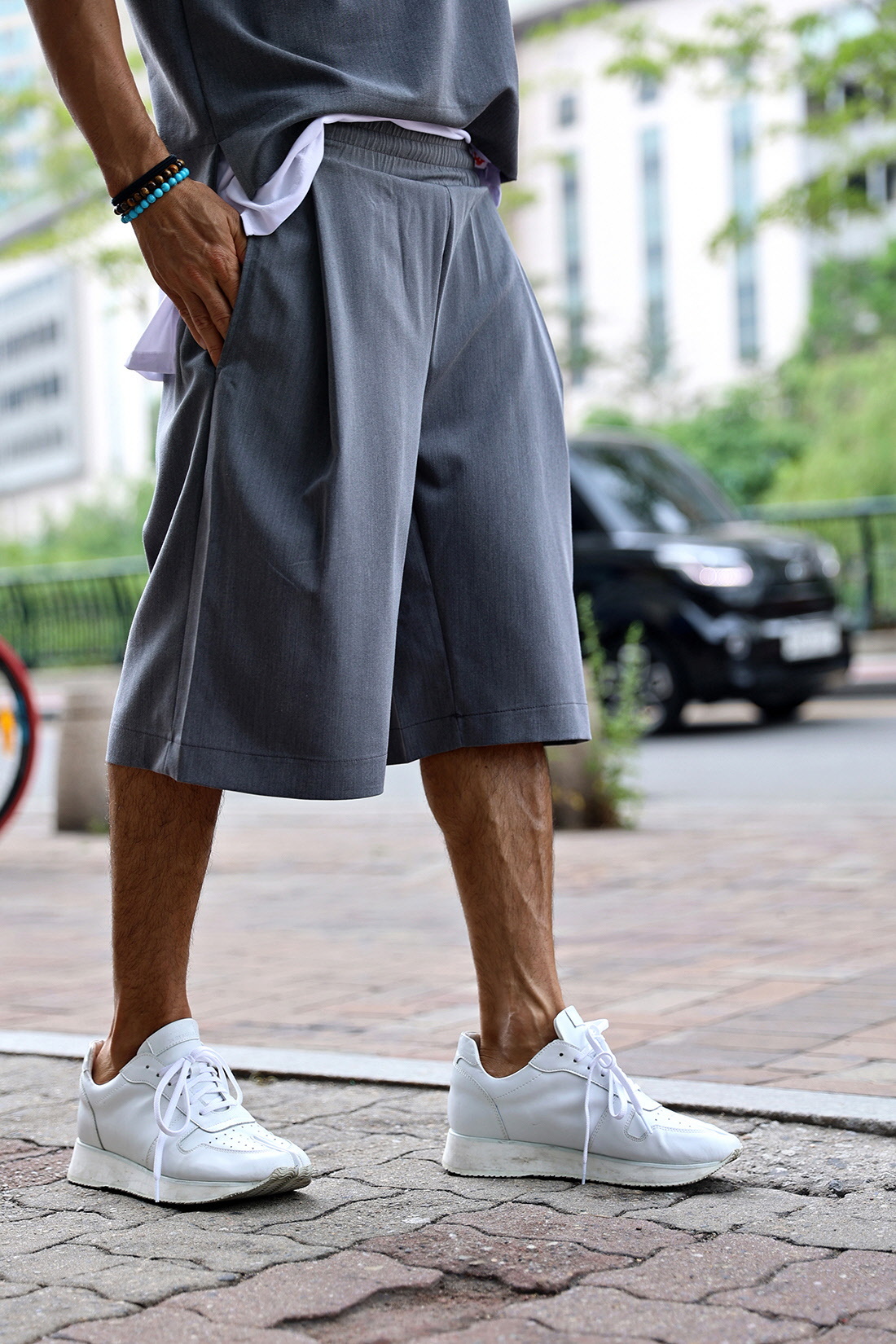 席德簡約細褶6分寬短褲